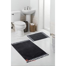 Vera Concept Store Simirna Ponpon Saçaklı Peluş Yıkanabilir Kaymaz Banyo Paspası 2'li Klozet Takımı Antrasit