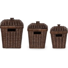Vera Concept Store PBT-919-1 3lü Hasır Sepet Kapaklı Bambu Sepet Seti Dekoratif Banyo Mutfak Düzenleyici Patates Soğan Sepeti Organizeri