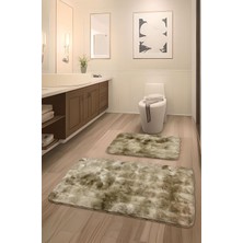 Vera Concept Store Bubble Tavşan Tüyü, Kaymaz Taban, Pofuduk, Ultra Lüks, Yıkanabilir 2'li Banyo Paspası (Eskitme Camel)