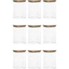 Vera Concept Store 6-3 Bambu Vakumlu Kapaklı Kare Borsilikat Cam 9lu Kavanoz Seti Saklama Kabı 1250ML 9,5X15CM
