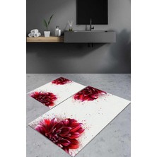 Vera Concept Store Carmine CARPET(3823) Dijital Baskılı Yıkanabilir Çiçek Desenli Kaymaz Taban 2'li Banyo Paspas Seti Renkli Tek Ebat