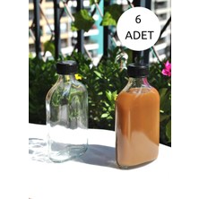 Vera Concept Store 6'li Cam Şeffaf Cold Brew Şişesi Sızdırmaz Siyah Plastik Kapaklı 200 ml Yassı Şişe