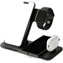 Vera Concept Store ABK-Q20S Siyah 4-In-1 Kablosuz Şarj Standı – Telefon, Saat, Kulaklık, Apple Pencil