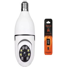 Vera Concept Store Gerçek 1080P Fhd Ampul Kamera 360° Panoramik Ev Güvenlik Kamerası + 64GB Hafıza Kart, Turuncu