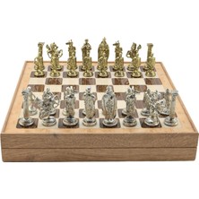 Vera Concept Store Büyük Boy Metal Ingiliz Satranç Takımı Parlak ve Rustik Desenli Sandıklı Mdf TAHTASI(36X36X6 Cm.)