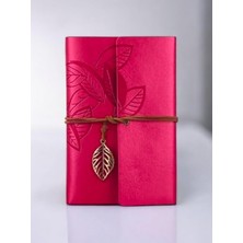 Vera Concept Store Mr Deri Kraft Kağıtlı Not Defteri Yaprak Baskılı Deri Kapaklı Günlük Not Defteri Özel Tasarım Hediyelik Kutulu Ajanda (Pembe)
