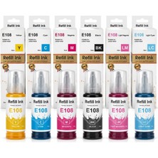 Vera Concept Store Epson 108 Uyumlu Muadil Mürekkep Seti 6 Renk 70ML (L8080/L8100/L18050) | L8050/L8100/L18050, C/m/y/bk/lc/lm, Tıkanma Yapmaz, Kolay Dolum Ağzı, Yüksek