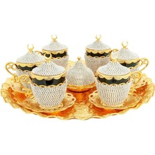 Vera Concept Store Türk Kahvesi Fincan Seti, Kristal Lokumluk, 6'li Espresso Fincan ve Tabak Takımı (Gold Siyah)