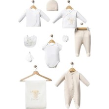 Vera Concept Store %100 Pamuk Sarılan Ayıcık Desenli 10 Parça Kutulu Yenidoğan Hastane Çıkışı Zıbın Seti BBTF.BJ.10099