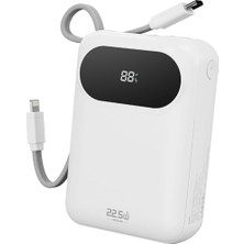Vera Concept Store Y11 Mini Pd 22.5W 20000 Mah Dijital Ekran Göstergeli Dahili Kablolu Power Bank, Beyaz