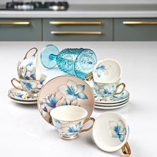Vera Concept Store Mavi Çiçek Desenli Porselen Çay Fincanı Seti, 6 Parça