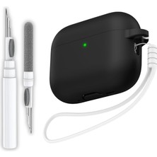 Vera Concept Store Pro 3.nesil Uyumlu Siyah Premium Silikon Kulaklık Kılıfı, Kulaklık Ipi ve 3'ü 1 Arada Bluetooth Kulaklık Temizleme Kalemi Seti (Siyah)