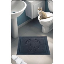 Vera Concept Store %100 Pamuk Dokuma Su Emici Banyo Paspası Ayak Desen 60X40 cm (Antrasit)
