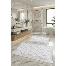 Vera Concept Store Pamukkent Yumuşacık, Süper Emici 2'li 100% Pamuk Ultra Lüks Banyo Paspası Seti, Kırık Beyaz