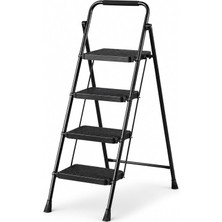 Vera Concept Store 4 Basamak Siyah Katlanabilir Metal Merdiven, Geniş Kaymaz Basamaklı Ev Tipi Portatif Basamaklı Merdiven, Dayanıklı Metal Gövdeli Ince Tasarım Dar Alan