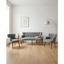 Vera Concept Store Roma 3+1+1 Ketenkumaş Çay Seti Koltuk Takımı Bekleme Koltuğu Takımı Ahşap Ayak - Açık Gri