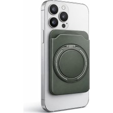 Vera Concept Store Telefon Kartlığı 360 Derece Döner Yüzüklü Standlı Açılabilir Kart Bölmeli Manyetik Uyumlu Telefon Arkası Kart Tutucu Pratik Cüzdan Stand Aparatı Haki