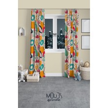 Vera Concept Store Sanatsal Desenli Fon Perde Genç Odası Oturma Odası Süet Baskılı Ekstrafor Büzgü 2 Kanat PRD-2010