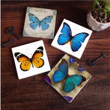Vera Concept Store Kelebek Taş Bardak Altlığı Seti - 4 Parça - Dekoratif, Rustik Mutfak Aksesuarı, 10X10 Cm, Kaydırmaz Tabanlı, Şık ve Dayanıklı SC169