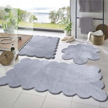 Vera Concept Store Rachel Carpet 3'lü Set Kaymaz Taban Banyo Paspası Halısı 50X50 (Yuvarlak PAPATYA)-50X60(LAZER)-60X100 (Lazer), Açık Gri
