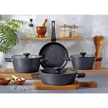 Vera Concept Store 7 Parça Indüksiyon Cam Kapaklı Titanyum Kaplama Tencere ve Tava Seti
