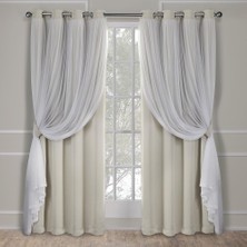 Vera Concept Store Exclusive Home Catarina Katmanlı Katı Oda Karartma ve Şeffaf Gromet Üst Perde Paneli Çifti, 132 cm x 243 Cm, Kum Rengi