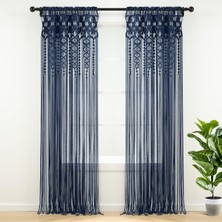 Vera Concept Store Boho Makrome Dokulu Pamuk Pencere Perdesi/oda Bölücü/kapı/duvar Dekoru, 213 cm U x 101 cm G, Lacivert