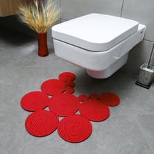 Vera Concept Store Bohem Tarz Jüt Klozet Önü Paspası - Doğal Jüt, Yıkanabilir ve Dayanıklı Halı, Şık ve Dekoratif Banyo Matı (Kırmızı)