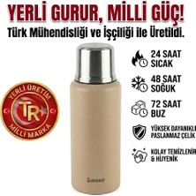 Vera Concept Store Sword Bej Sütlü Kahve Çelik Termos, 1.5 Litre, 24 Saat Sıcak, 48 Saat Soğuk, 72 Saat Buz Saklama, Yerli Üretim Kamp Termosu