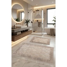Vera Concept Store Pamukkent Yumuşacık, Süper Emici 2'li 100% Pamuk Ultra Lüks Banyo Paspası Seti, Cappuccino, 60X100 cm