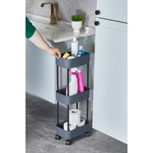Vera Concept Store Tekerlekli 3 Katlı Mini Banyo ve Mutfak Raf Düzenleyici, Gri