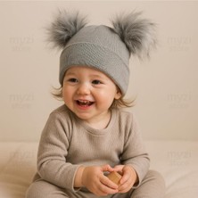 Vera Concept Store Myzi Store Çocuk Bebek Çift Ponponlu Kışlık Triko Bere – Kız Çocuk Şapka (1-7 Yaş)