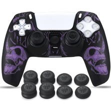 Vera Concept Store Playstation 5 Controller Ps5 Controller Için Lazer Oyma Silikon Kaplama x 1 (Mor) Pro Thumb Grips x 8
