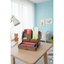 Vera Concept Store Curve 3 Gözlü, Çekmeceli Masaüstü Ahşap Organizer Kalemlik- Takı Makyaj Çok Amaçlı Organizer (Ceviz)