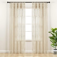 Vera Concept Store Boho Makrome Dokulu Pamuk Pencere Perdesi/oda Bölücü/kapı/duvar Dekoru, 241 cm U x 101 cm G, Nötr