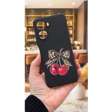 Vera Concept Store Vivo Y16 Uyumlu Kiraz Fiyonk Leopar Desenli Silikon Darbe Emici Rubber Kılıf, Siyah