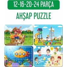 Vera Concept Store Baskı Atölyesi Çiftçi Çocuk ve At Arabası, Oyun Parkı, Deniz ve Tatil, Denizaltı Ahşap Puzzle Seti