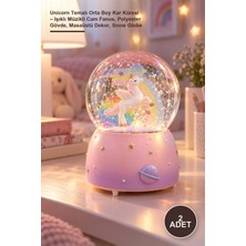 Yenilig 2 Adet Unicorn Temalı Orta Boy Kar Küresi – Işıklı Müzikli Cam Fanus, Polyester Gövde, Masaüstü Dekor, Snow Globe