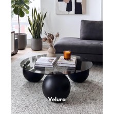 Vera Concept Store Top Sehpa & Küre Cam Orta Sehpa & Yuvarlak Füme Cam Siyah Ayak