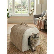 Vera Concept Store Taşınabilir Kedi Köpek Yatağı Mağara Model Yuva, Bej, S Beden