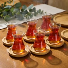 Vera Concept Store Çay Bardağı ve Bambu Ahşap Altlık Seti, 6 Bardak ve 6 Altlık, Şeffaf Cam, Doğal Bambu