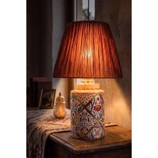 Vera Concept Store Handmade Seramik Abajur Kahverengi – E27 Duylu Modern Dekoratif Masa Lambası – El Yapımı Desenli Seramik Abajur – Salon Yatak Odası Komodin Aydınlatma