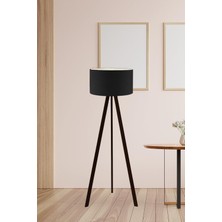Vera Concept Store Bohhem Art Tripod Ahşap Ayaklı Lambader Köşe Lambası Siyah Kumaş Dark Siyah