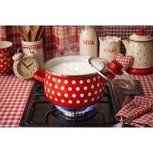 Vera Concept Store Retro Kırmızı Puantiyeli Çorba Tenceresi, 20 Cm, Güveç, Makarna Tenceresi, Süt Yoğurt Yemek Kabı