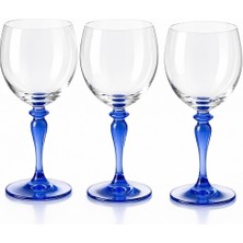 Vera Concept Store Mavi Ayaklı Kristal Şarap Kadehi, El Üfleme Cam, Şeffaf Gövde, 18 cm Yükseklik, 3'lü Set