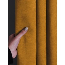 Vera Concept Store Kadife Dokulu Pileli Ada Fon Perde, 80 x 260 Cm, Safran