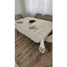 Vera Concept Store Gardenya Keten Lüx Sofra Takımları 38 Parça Amerikan Servisli Setli Ekru Defne 160 x 220