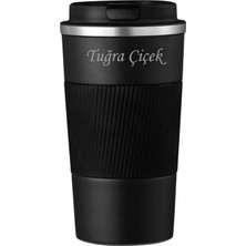 Vera Concept Store Tusah 304 Pazlanmaz Çelik 500 ml Kaydırmaz Lastikli Termos Bardak Mug Isme Özel Tek Ebat Siyah