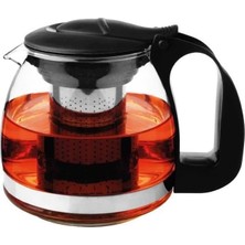 Vera Concept Store 1250 ml Borosilikat Süzgeçli Cam Çaydanlık Bitki ve Çay Demliği Siyah Saplı Kettle ve Çay Makinesi Uyumlu Demlik