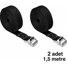 Vera Concept Store Siyah Polyester Bağlama Kayışı, Ayarlanabilir Metal Sabitleme Aparatlı, 1,5 Metre Uzunluk, 2,5 cm Genişlik, Koli, Yük, Bisiklet ve Kamp Kullanımı Için